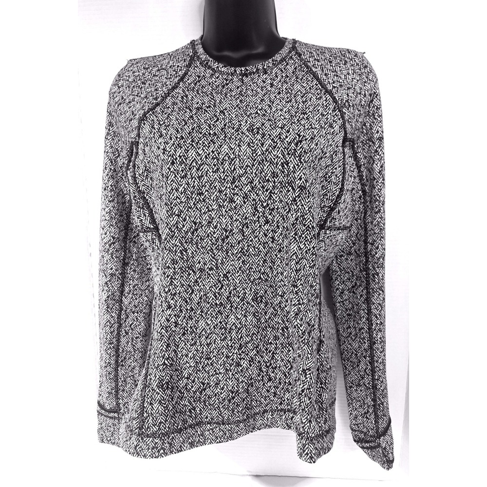 Lululemon Runderful Herringbone L/S Active Top Black White Thumbhole Pocket S/M?